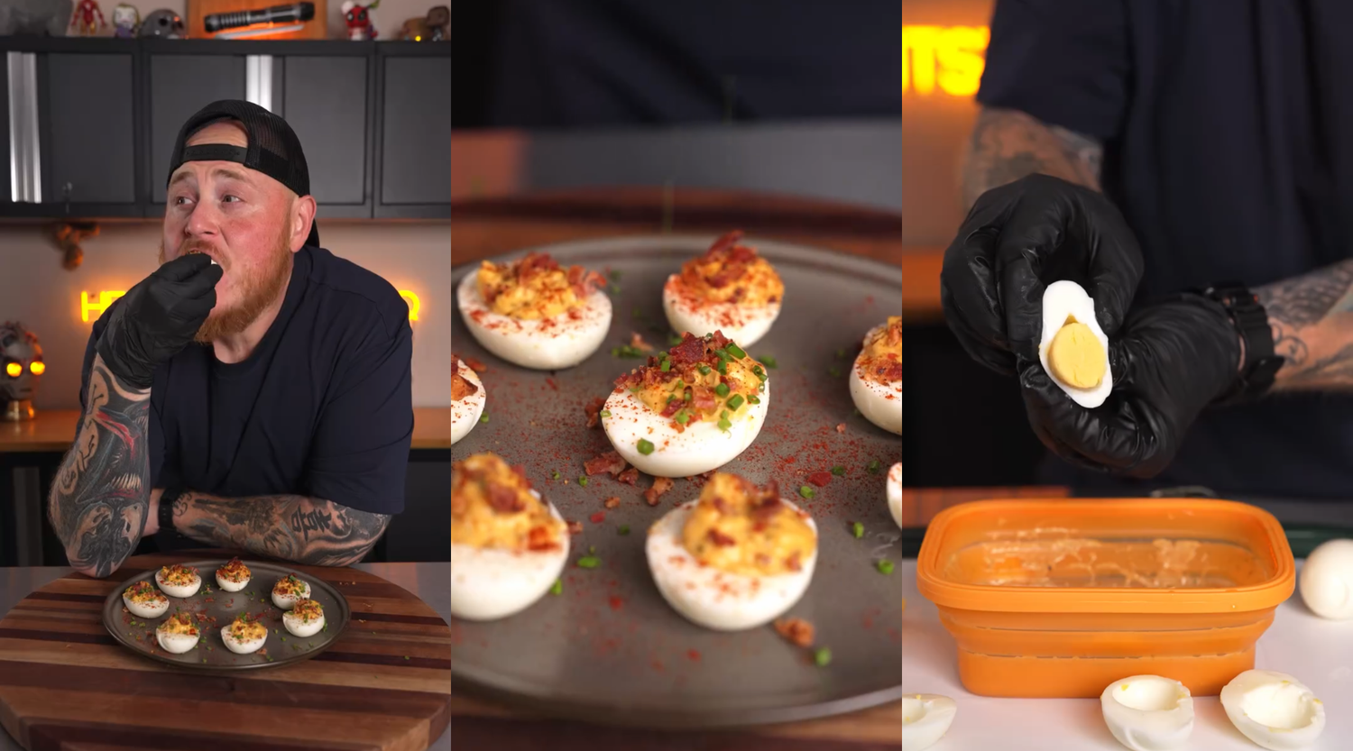 Smoked Deviled Eggs with Bacon and BBQ Sauce