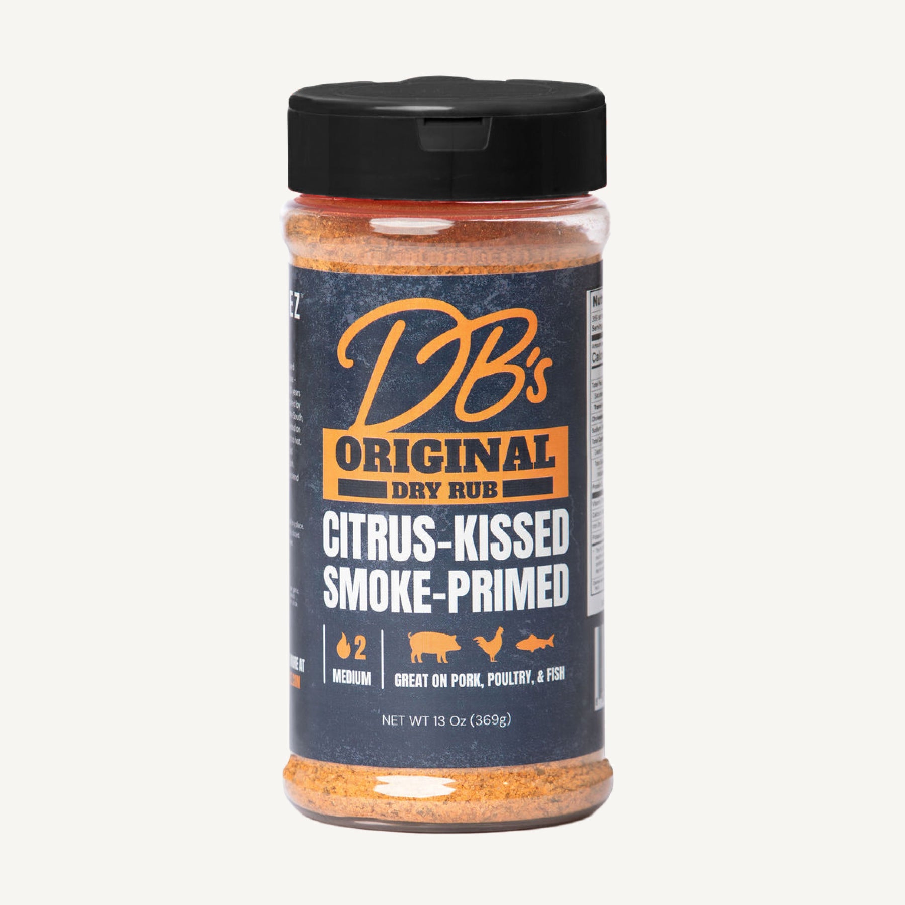DB's Original Dry Rub seasoning jar on a white background